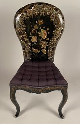 Nice Victorian Black Lacquer & Mother Of Pearl Side Grotto Style Chair