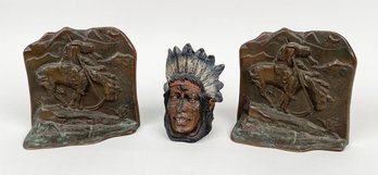 Native American Bronze 'End Of Trail' Bookends
