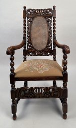 Jacobean Style Carved Walnut Open Armchair