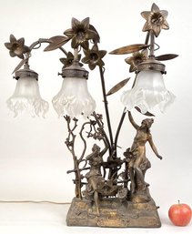 En Ete Art Nouveau Maidens Gilded Spelter Lamp