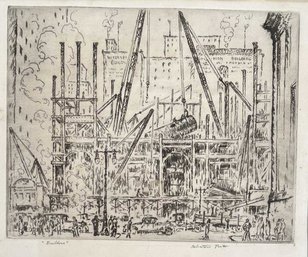 Salvatore Pinto, Signed Etching 'Builders'