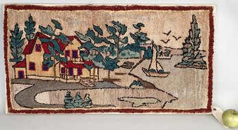 Charming American Folk Art Pictorial Country Hooked Rug