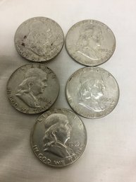 5 1963 Franklin Half Dollars