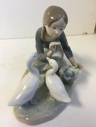 Lladro Girl Feeding Ducks