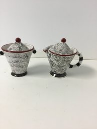 Post Modern 1990s Studio Pottery Sugar Bowl And Creamer