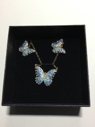 Stauer Flying Flower Butterfly Necklace And Earings