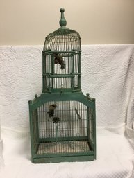 Vintage 34 Inch Tall Wood Frame Bird Cage