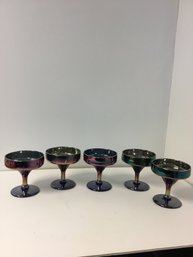 5 Stunning Iridescent Footed Margarita  Glasses