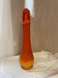 19.5 Inch Tall Bittersweet Orange Swung Glass Vase MCM