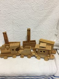 Wood Train Set With 2 Wood Train Whistles