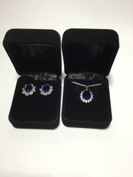 Beautiful Blue Cubic Zirconia Necklace And Earrings Set