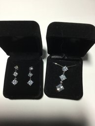 Cubic Zirconia Pendant And Earring Set