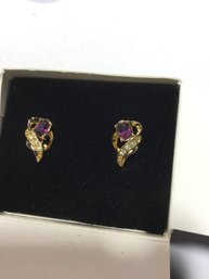 Vintage Faux Amethyst Clip Earrings By Avon New In Box