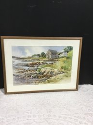 Beautiful Framed Waterfront Watercolor Signed By Artist J Radmacher 27x20 Overall