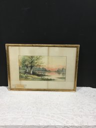 Antique Watercolor Behind Glass As Pictured 25.5x18 Overall