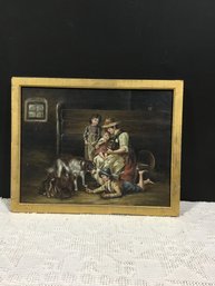 Family With Animals And Puppy Signed By Artist  19.5x16 Overall