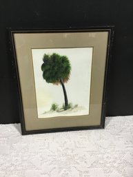 Palm Tree On Paper Behind Glass 16.5x20 Overall