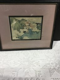 Vintage Asian Artwork Behind Glass 18x15 Overall