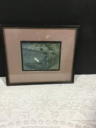 Vintage Asian Artwork Behind Glass 18x15 Overall