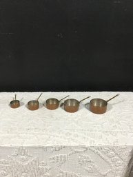 Set Of 5 French Vintage Copper Miniature Sauce Pans