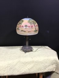 Vintage Reverse Painted Desk Lamp